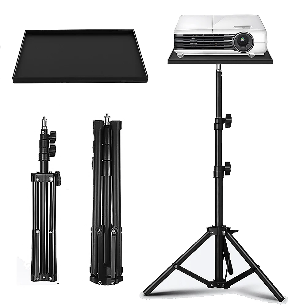 Universal Projector Stand Mount 1.2m Adjustable Height Tripod Tray w/ 1/4'' Thread Metal Base DJ Equipment Holder for Projector