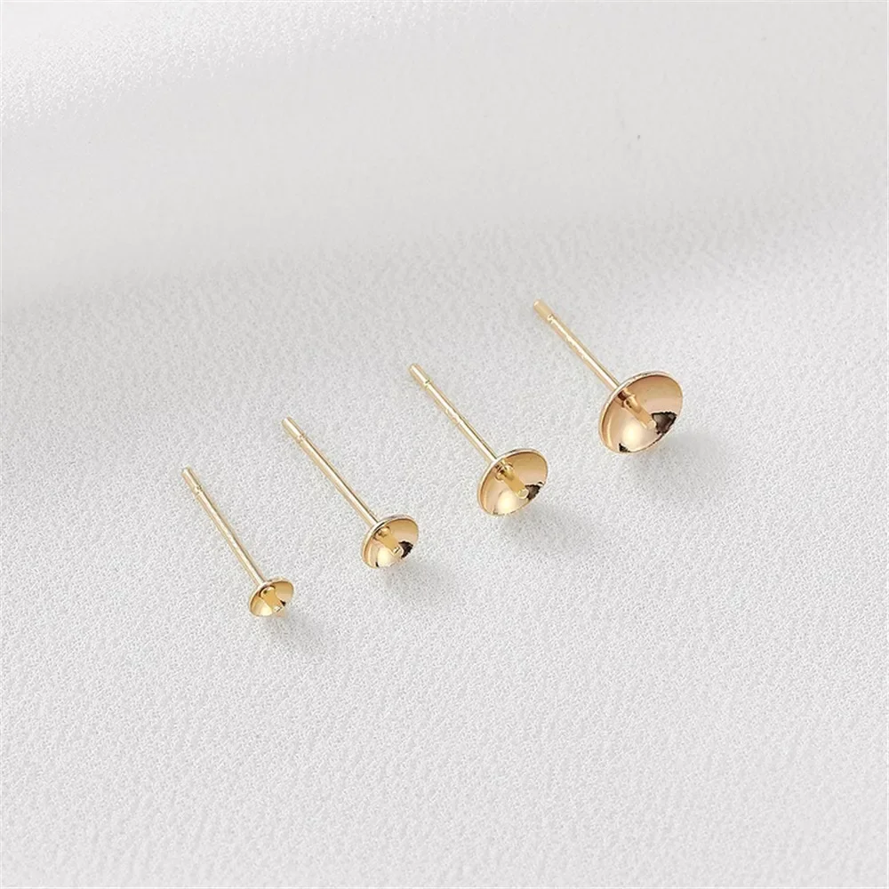 14K Gold-Color Cross Bowl Needle 925 Silver Needle Stud Earrings Holder DIY Handmade Pearl Earrings Jewelry Material Accessorie