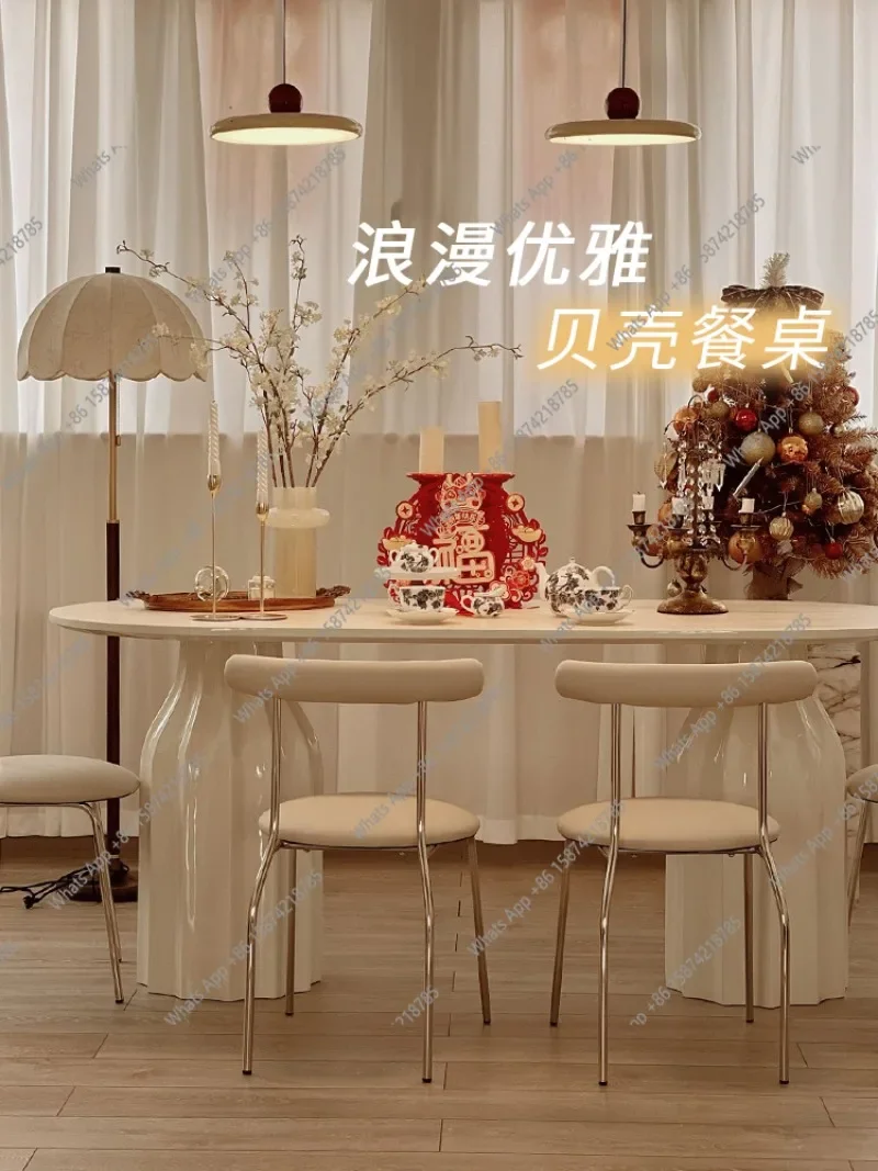 

MX Shell Dining Table Light French Oval Solid Wood Dining Table Modern Simple Household Dining Table