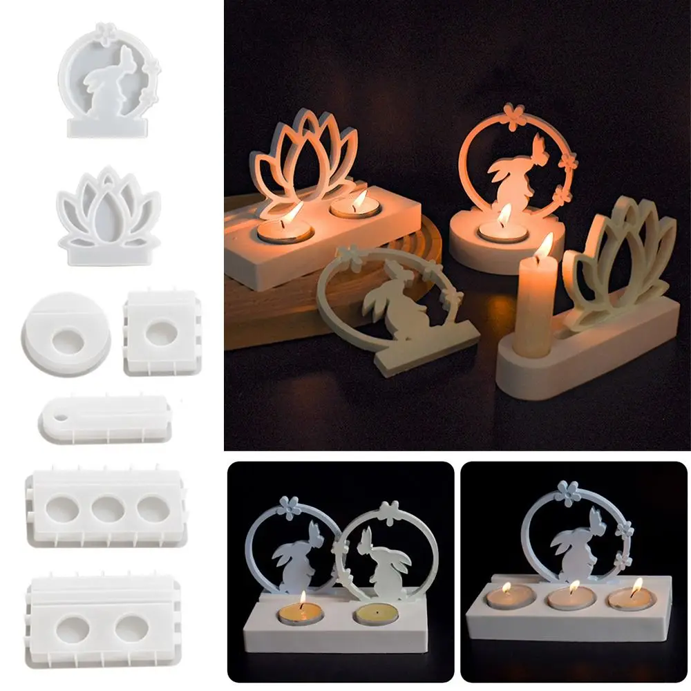 イースターウサギ蝶キャンドルホルダー型透明 DIY シリコーン型セラミック石膏蓮の花樹脂キャンドルホルダー金型