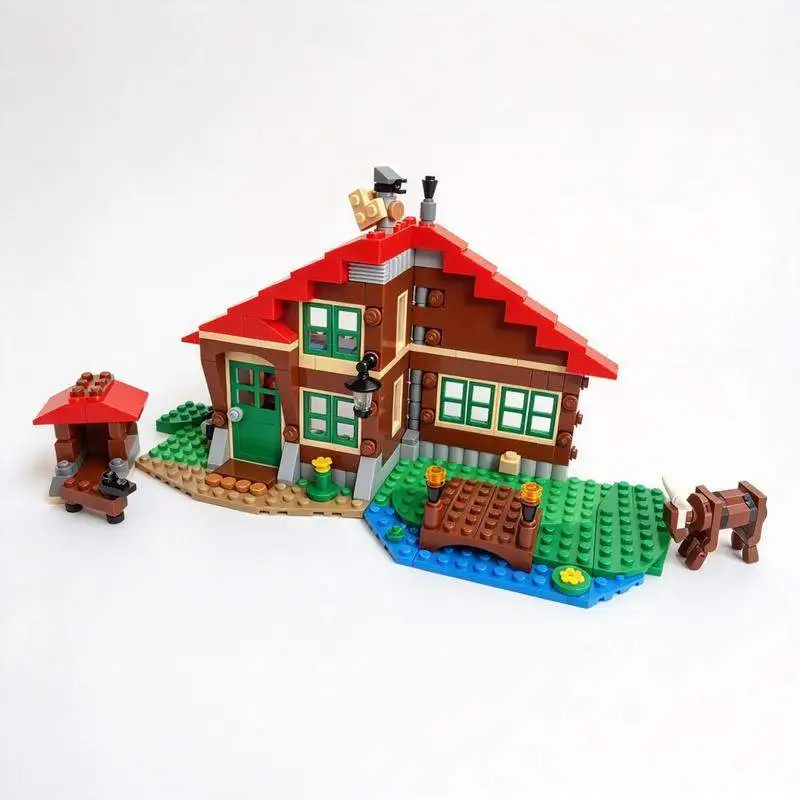360PCS Weekend House Modular Log Cabin Building Blocks Countryside Farmhouse Model Custom Puzzle DIY Assembly Toy Gift Set