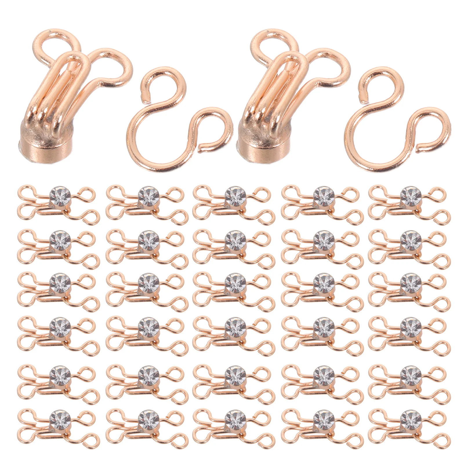 

30Sets Metal Pants Hook Closure Invisible Rhinestone Embellished Sewing Fasteners for Bra Dress Skirt DIY Garment Repair Hook