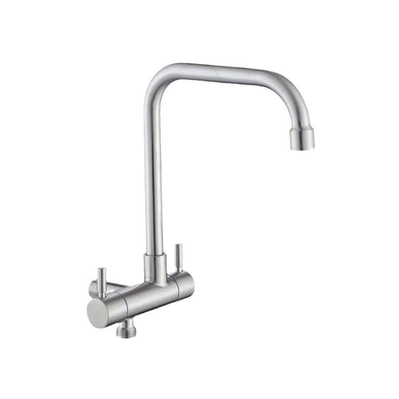 Wall Mounted Dual Switch Dual Outlet Faucet 304 Stainless Steel Wall Mounted Single Cooling Faucet