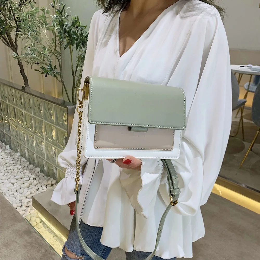 

Ladies Small Flap Bag Contrast Color Leather Crossbody Bags for Women Travel Handbag Fashion Simple Shoulder Messenger Bag