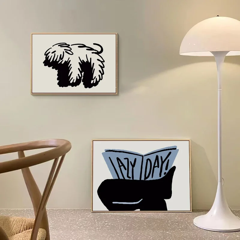 Classic Vintage Wall Art, Abstract Cute Fluffy Dog, HD Canvas Printed Poster, Home Living Room Bedroom Decoration