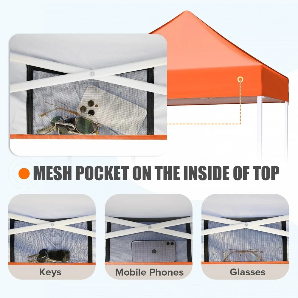 Instant Outdoor Canopy Shelter Easy Setup 5x5 Folding Pop Up Tent Straight Leg Orange Easy Assembly