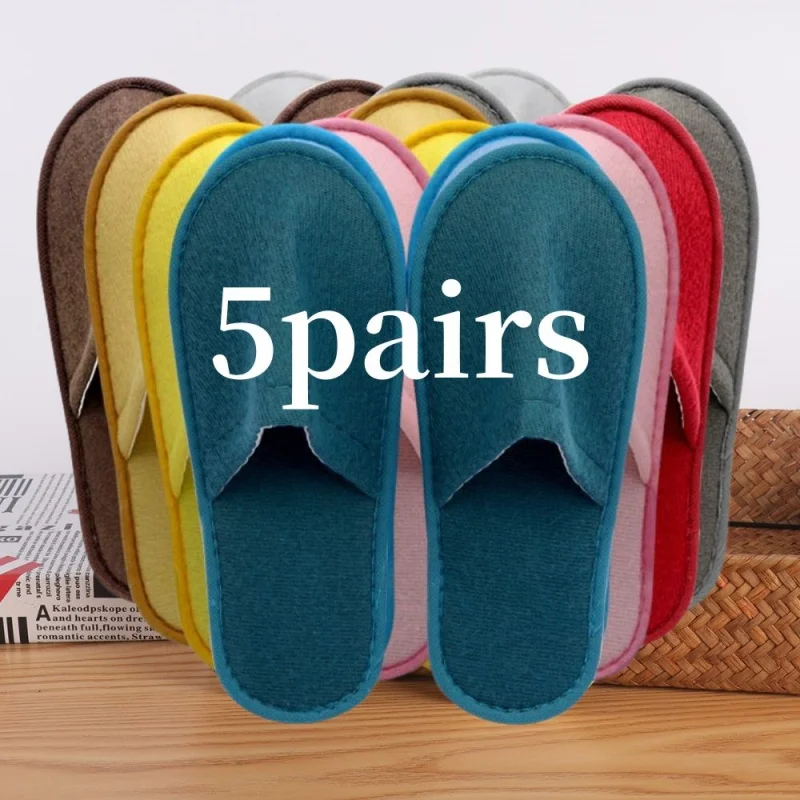 5Pairs Disposable Slippers Hotel Travel Slipper Party Home Guest Men Women Unisex Closed Toe Anti-slip Slippers Sanitary Sandals