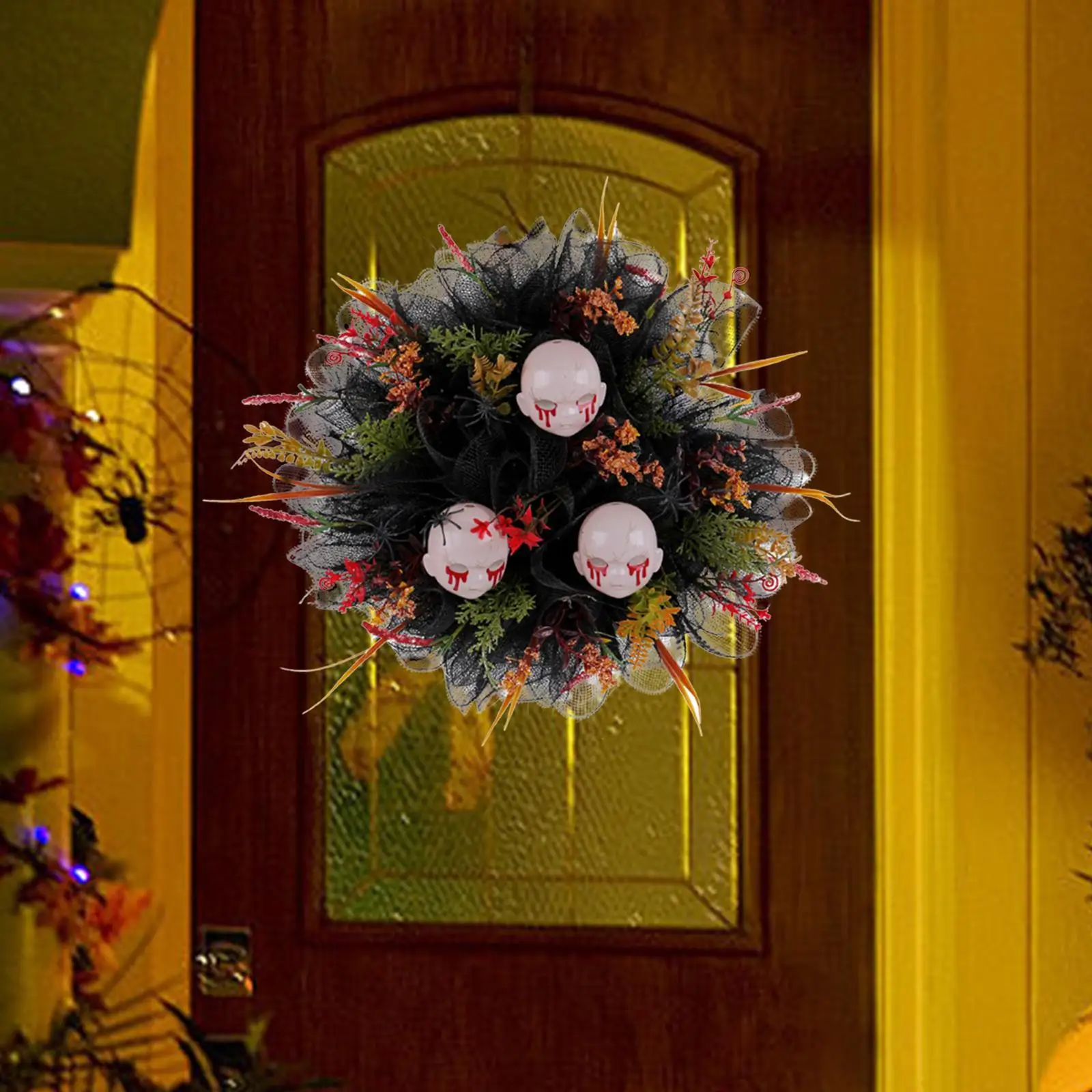 Halloween Ghosts Wreath 17.72inch Halloween Decoration Front Door Wreath for Farmhouse Festival Window Indoor Outdoor Home Decor