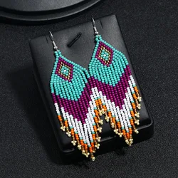 Rice Bead Earrings Hand weaving Beaded Simplicity colour Retro Bohemia geometry alloy ma'am Tassel Earrings