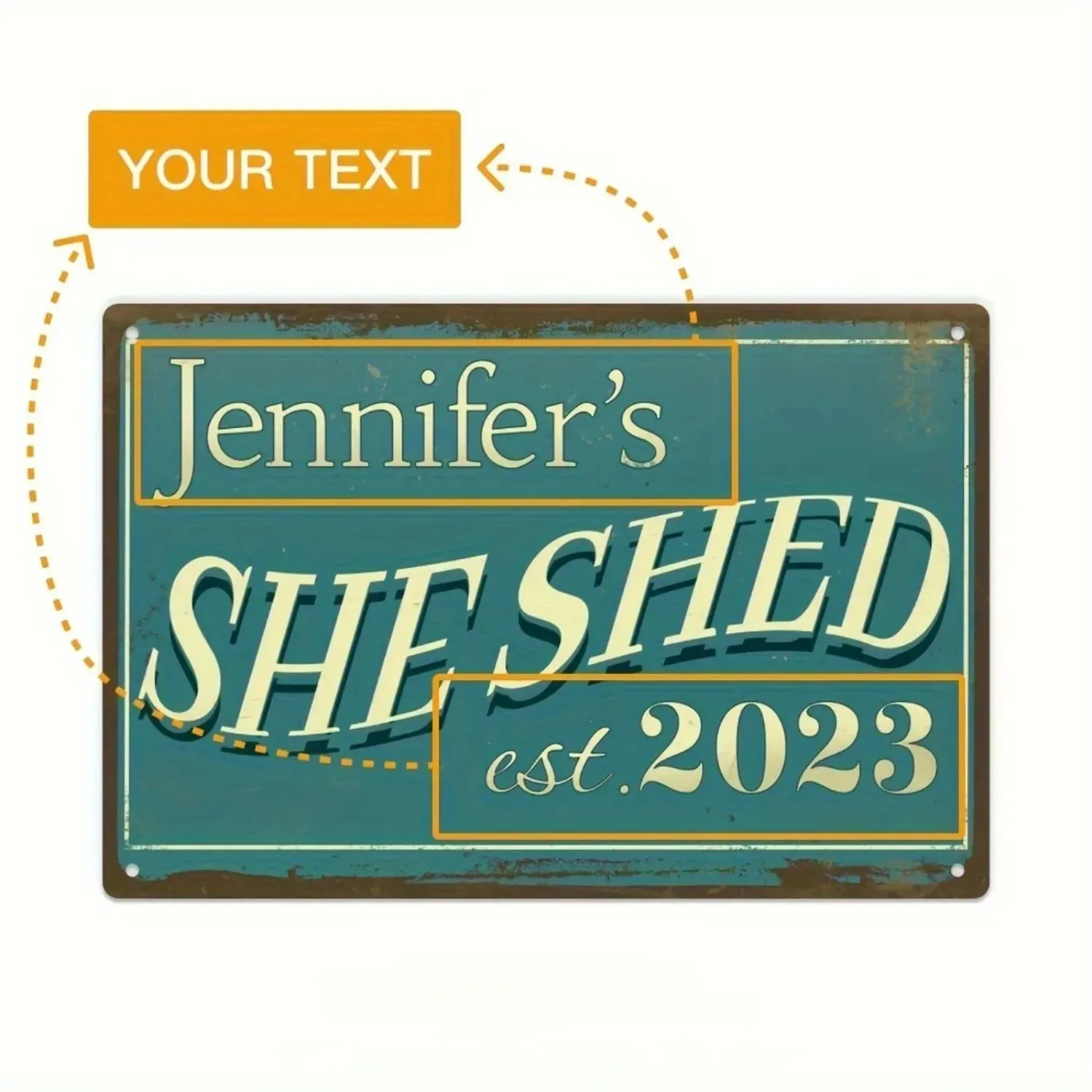 1pc 2D Flat Custom Personalized Name She Shed Metal Plaque Vintage Wall Hanging Ornament Patio Yard Indoor Outdoor Decor Gift Fo