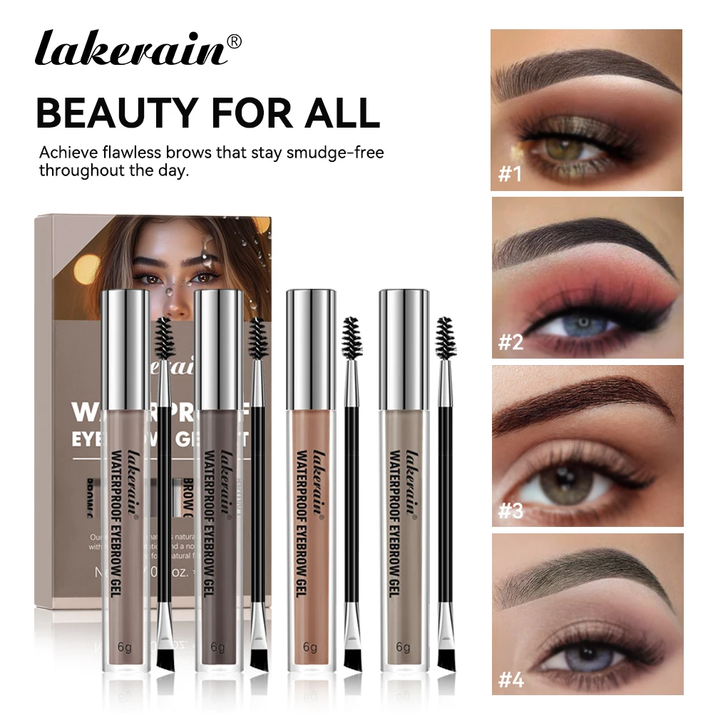 Waterproof Eyebrow Tint Gel Sweatproof Silky Texture Natural Look Long Wearing For Brunette Black Brown And Smoky Grey 4 สี