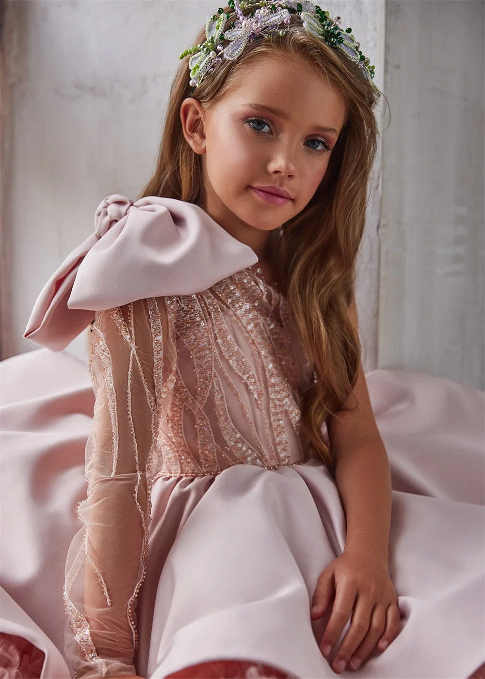 Robe bouffante rose à fleurs pour filles, en couches, une initiée pour mariage, première communion, quelle que soit la fête, reconstitution historique de beauté, cadeau d'anniversaire pour enfants