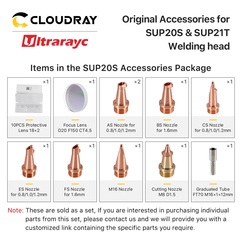 Ultrarayc SUP20S & SUP21T Welding Head Accessories Set with 18x2 Protective Lens D20 Focus Lens Reflective Mirrior Seal Ring