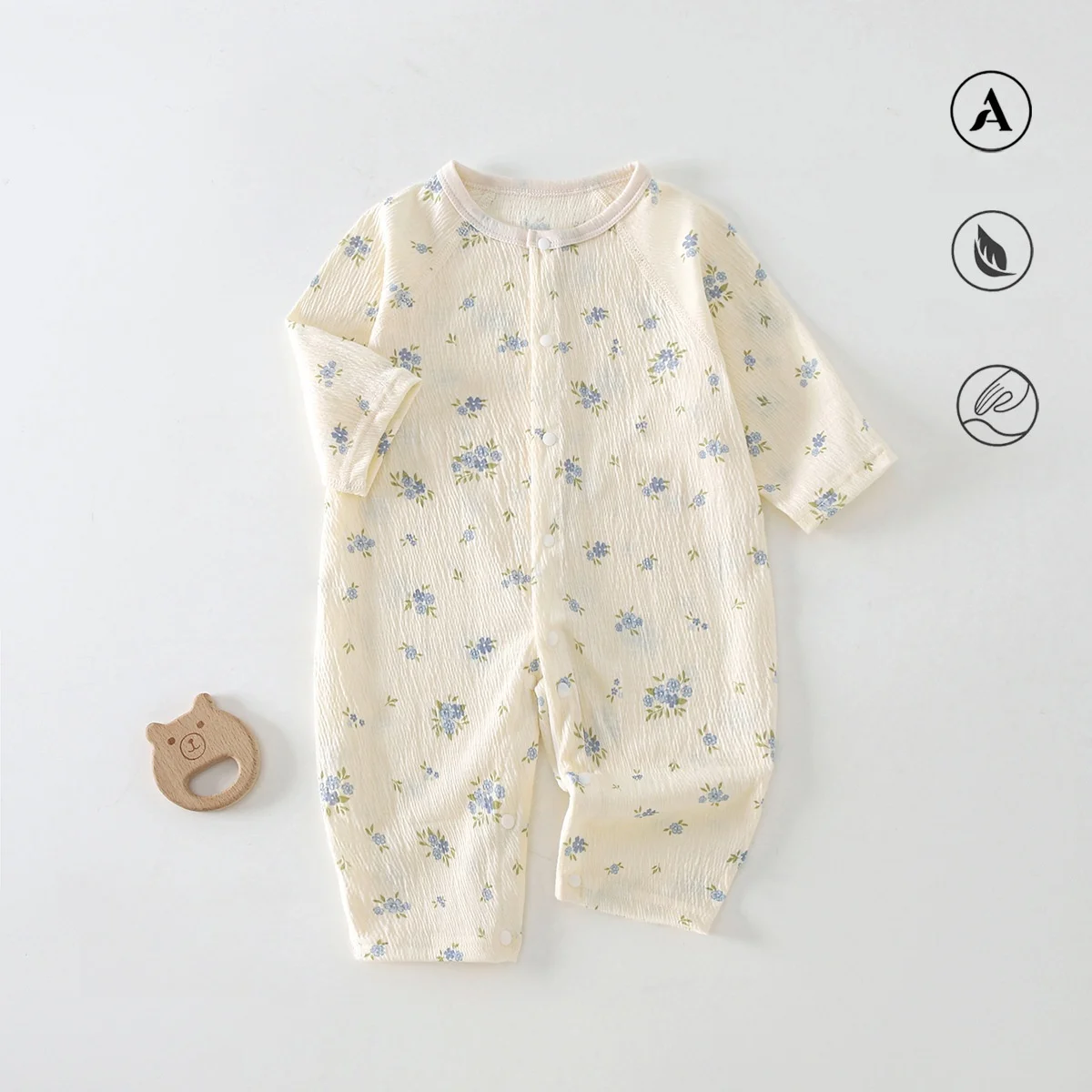 Baby 0-24M Spring Summer Floral Romper Lightweight Long Sleeve Infant One Piece Cotton Girls Pajamas Jumpsuit Homewear