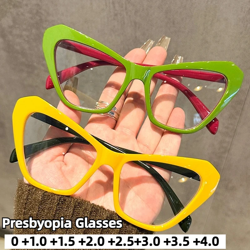 

Neutral New Cat Eye Color Collision Presbyopia Glasses Fashionable Large Frame Anti-blue Light High Definition Reading Glasses
