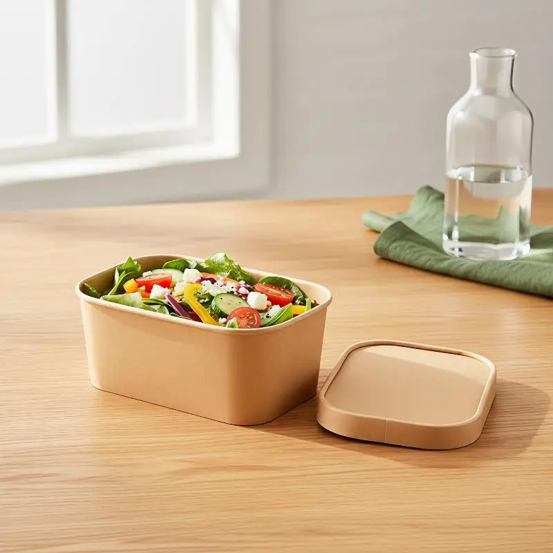 10Pcs Square Disposable Kraft Paper Lunch Boxes Leak Proof Lidded Food Containers for Kids Birthday Party Food Serving
