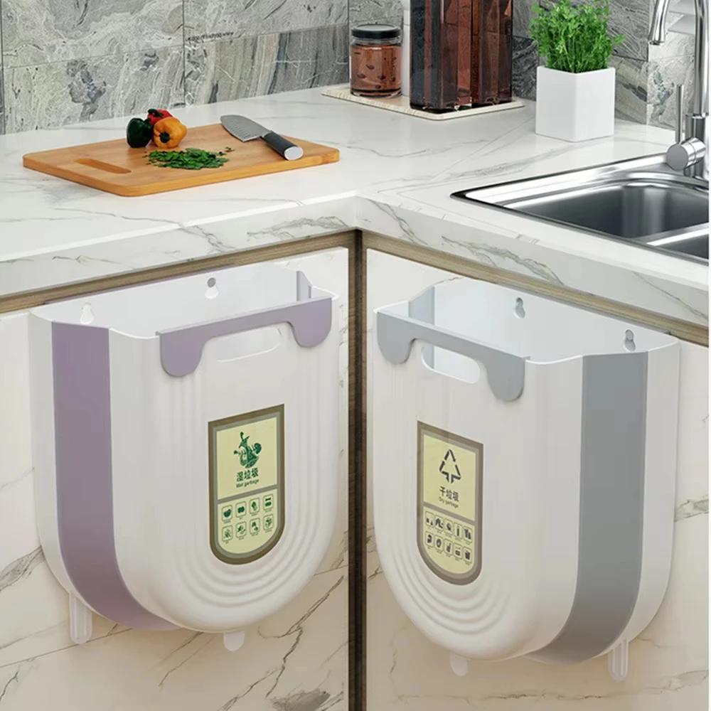 New Plastic Trash Can Waterproof Hanging Dustbin Wall-mounted Foldable Waste Bin Kitchen