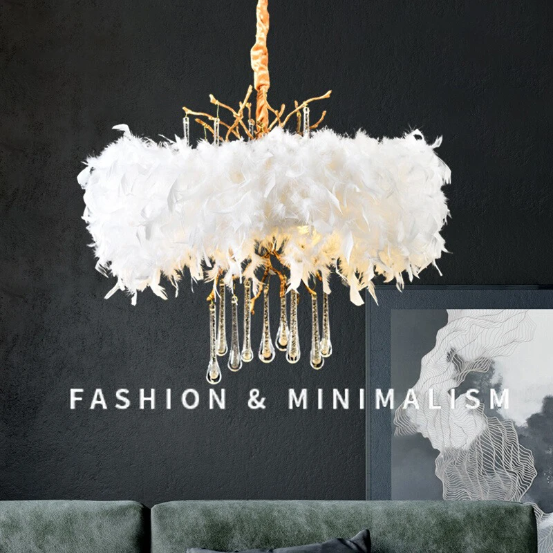 Lampu tembaga penuh lampu gantung bulu mewah perlengkapan pencahayaan dekorasi putri romantis ruang tamu kamar tidur ruang ganti