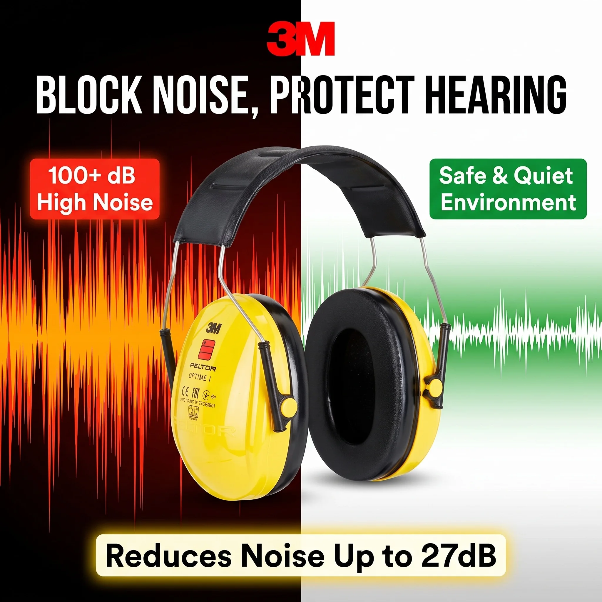 3M PELTOR H510A Earmuffs Headband Noise Reduction Hearing Protection Industrial Ear Defenders for Work Woodworking Shooting