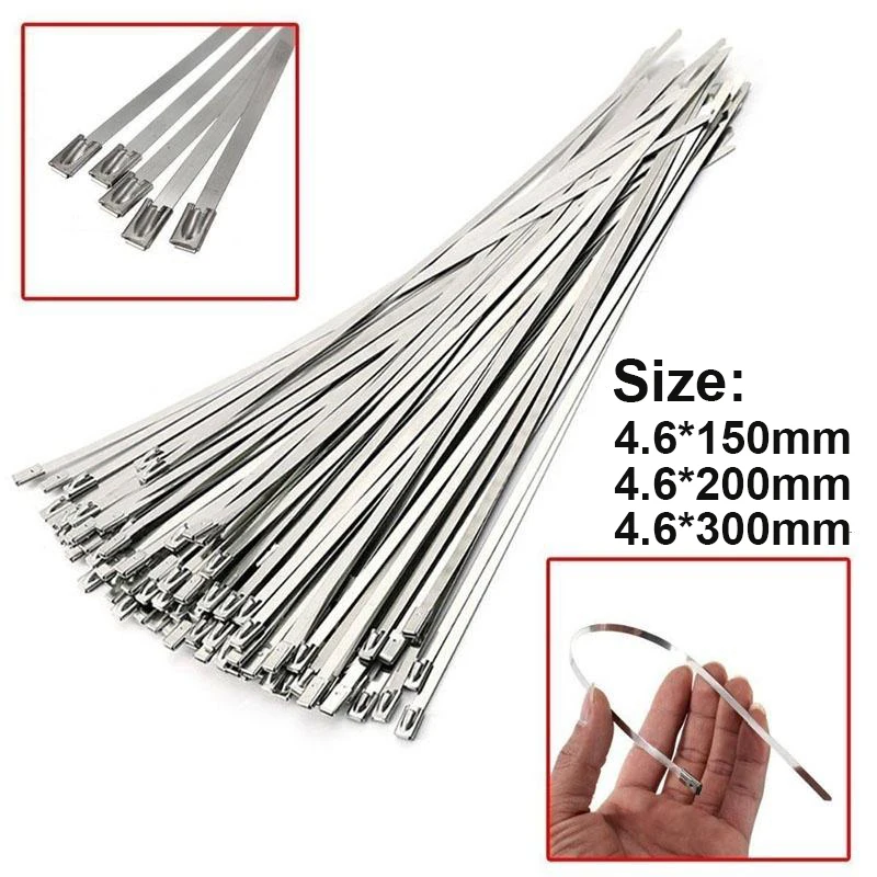 80/40/20PCS Metal Zip Cables Tie Cord Organizers Stainless Steel Self-sealing Fastening Rings Reusable Locking Wire Zip Tie