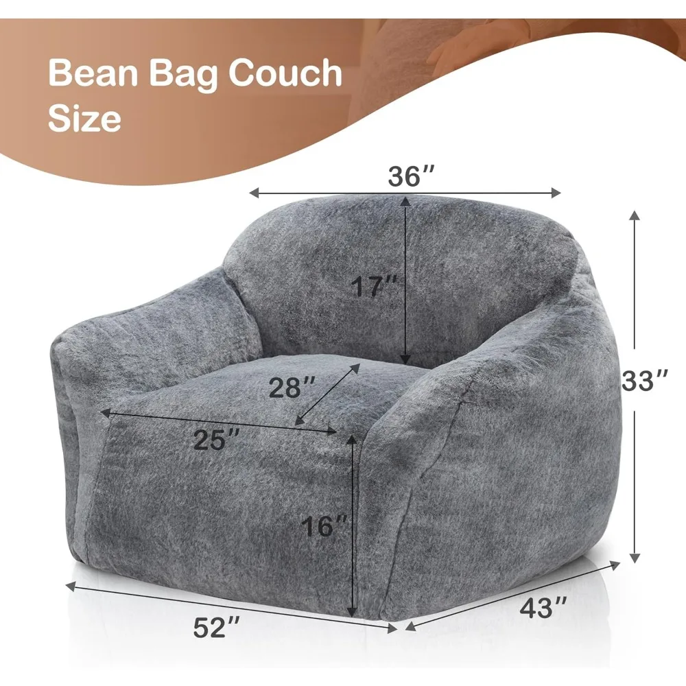 Giant Bean Bag Chair,Bean Bag Sofa Chair with Armrests, Bean Bag Couch Stuffed High-Density Foam, Plush Lazy Sofa Comfy Chair