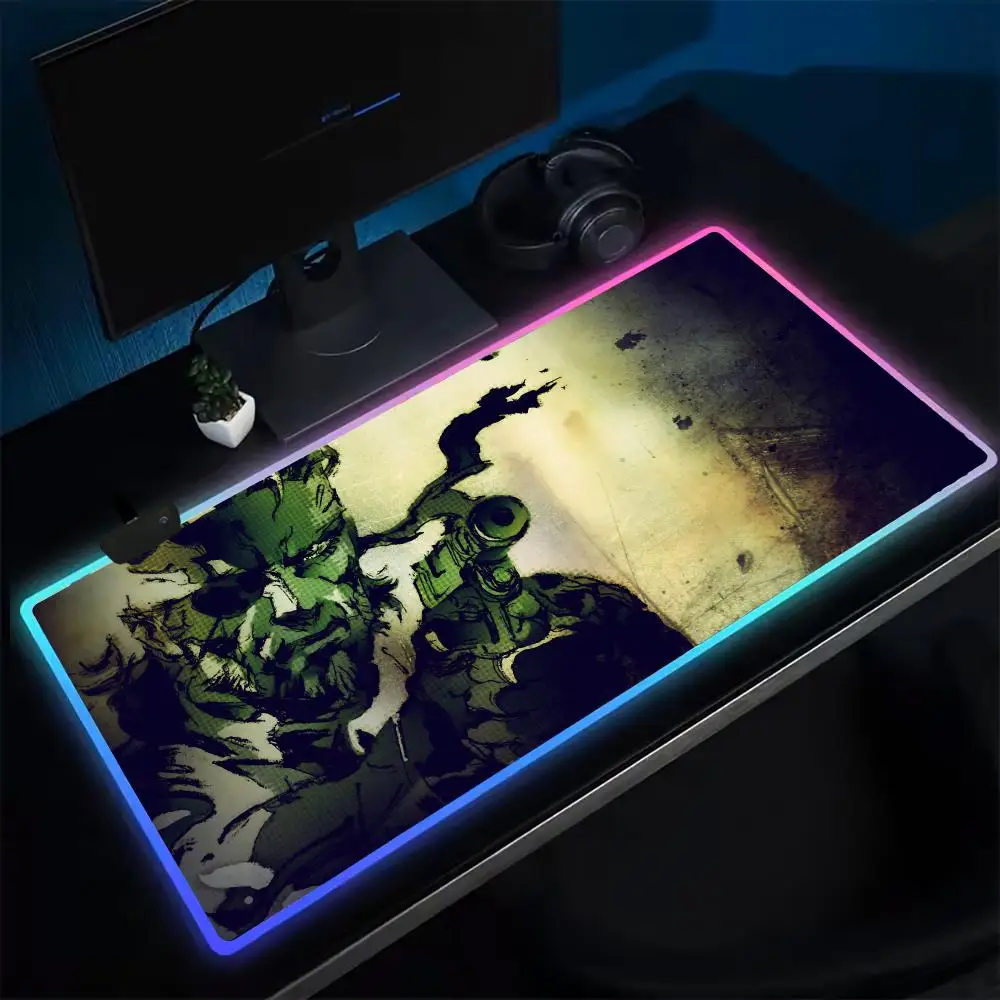 Gamer M-Metal Gear Solid Mouse Pad Anime Gaming Mouse Pad LED Table Pads Backlit Rubber Desktop XXL Mousepad RGB Desk Mats