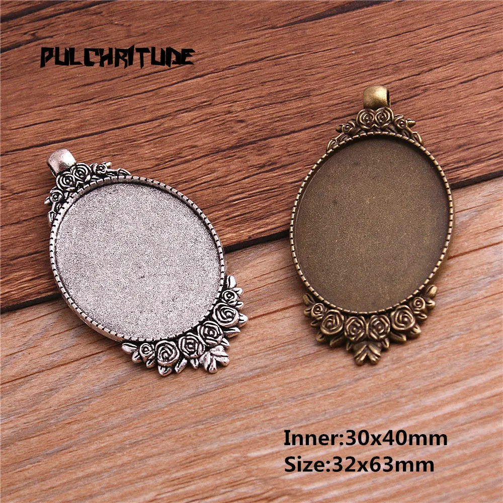 New Fashion 2pcs/lot 30x40mm Inner Size Two Color Flowers Style Cabochon Base Setting Charms Pendant