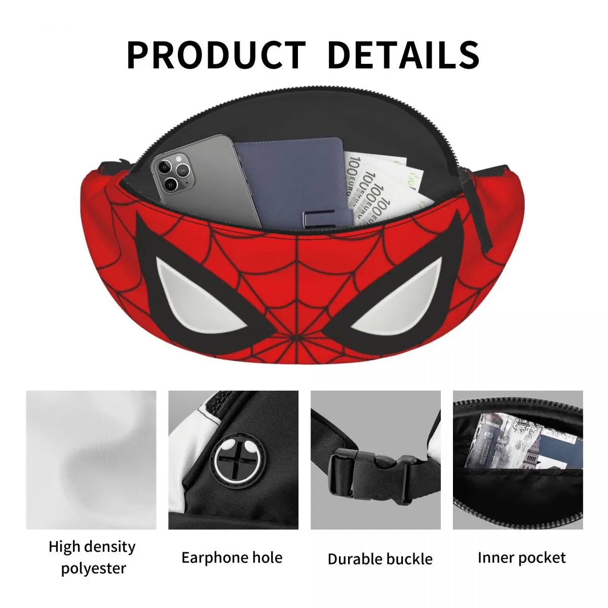 Custom Classic Red Spider Web Fanny Bag para homens e mulheres, Crossbody Waist Pack, Phone Money Pouch, Viagem, Caminhada