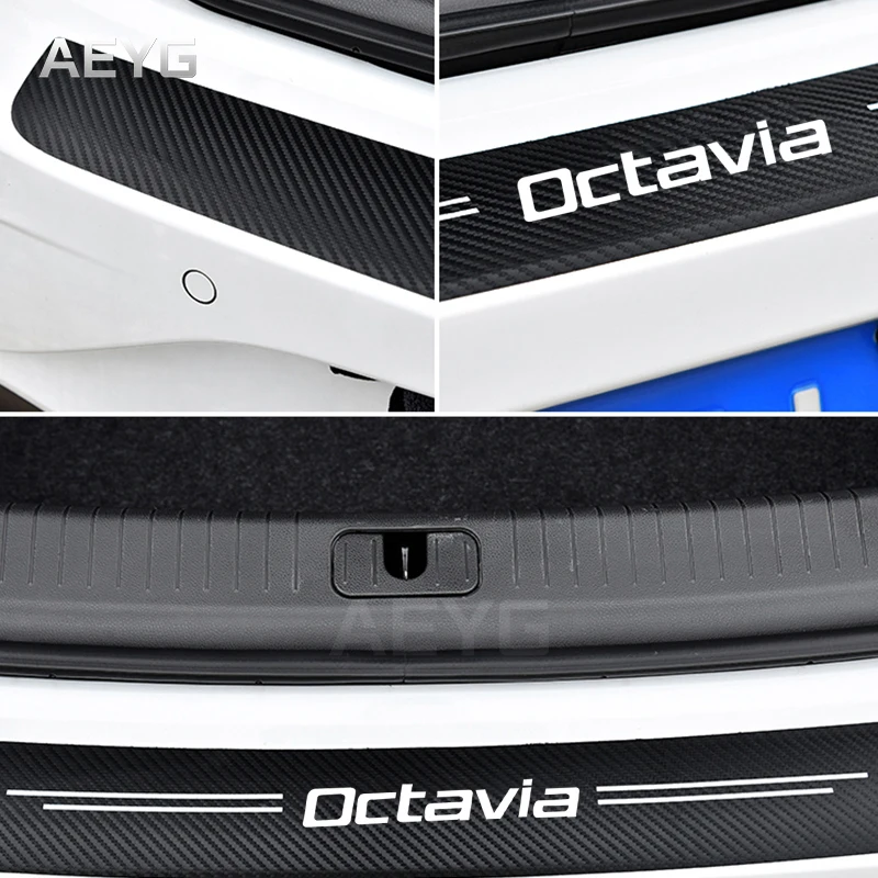 Carbon Fiber Car Rear Trunk Bumper Guard Protective Stickers For Skoda Fabia Kamiq Karoq Kodiaq Octavia Rapid Scala Superb Virs