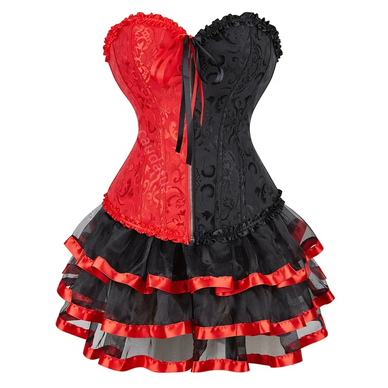 Corset Dress Short Skirt Tutu Mini Set Bustier Plus Size Lace Up Gothic Victorian Vintage Sexy Burlesque Renissance Korsett - view 2