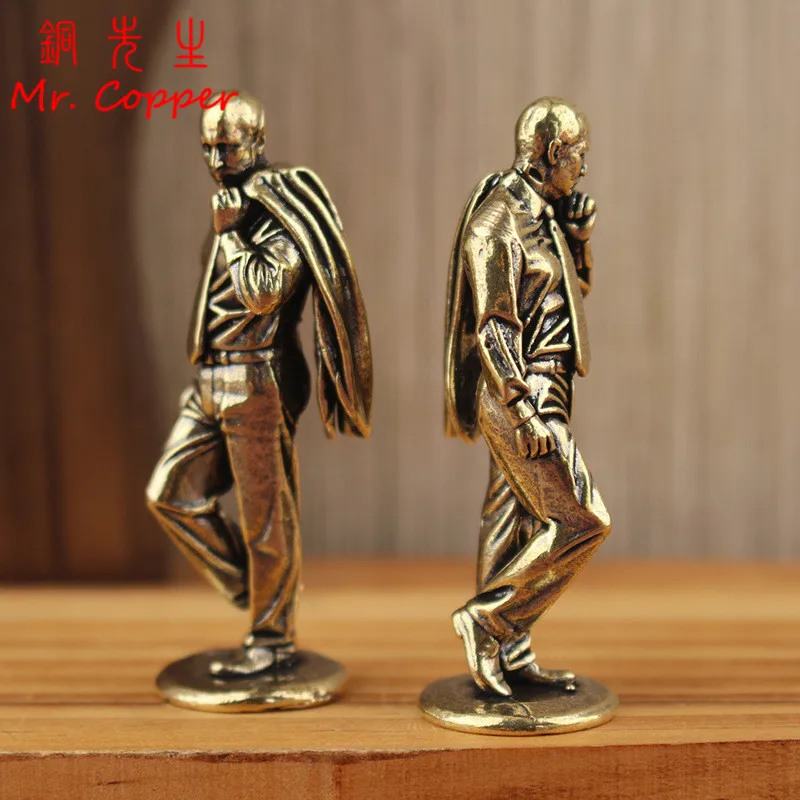 Brass Male model In Suit Small Statue Retro Handsome Man Characters Figurines Desktop Ornaments Decorations Crafts Home Decors