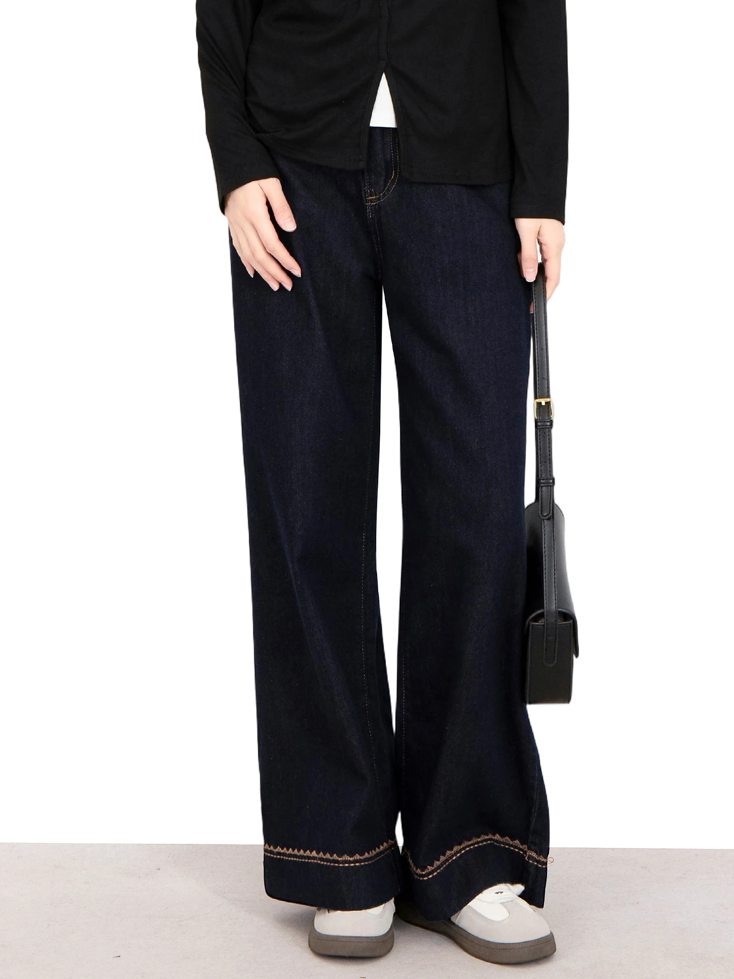 

Slimming High Waist Cuffed Denim Jeans Casual Wide Leg Pants for plus Size Women Spring Faion Resistant to Deformation