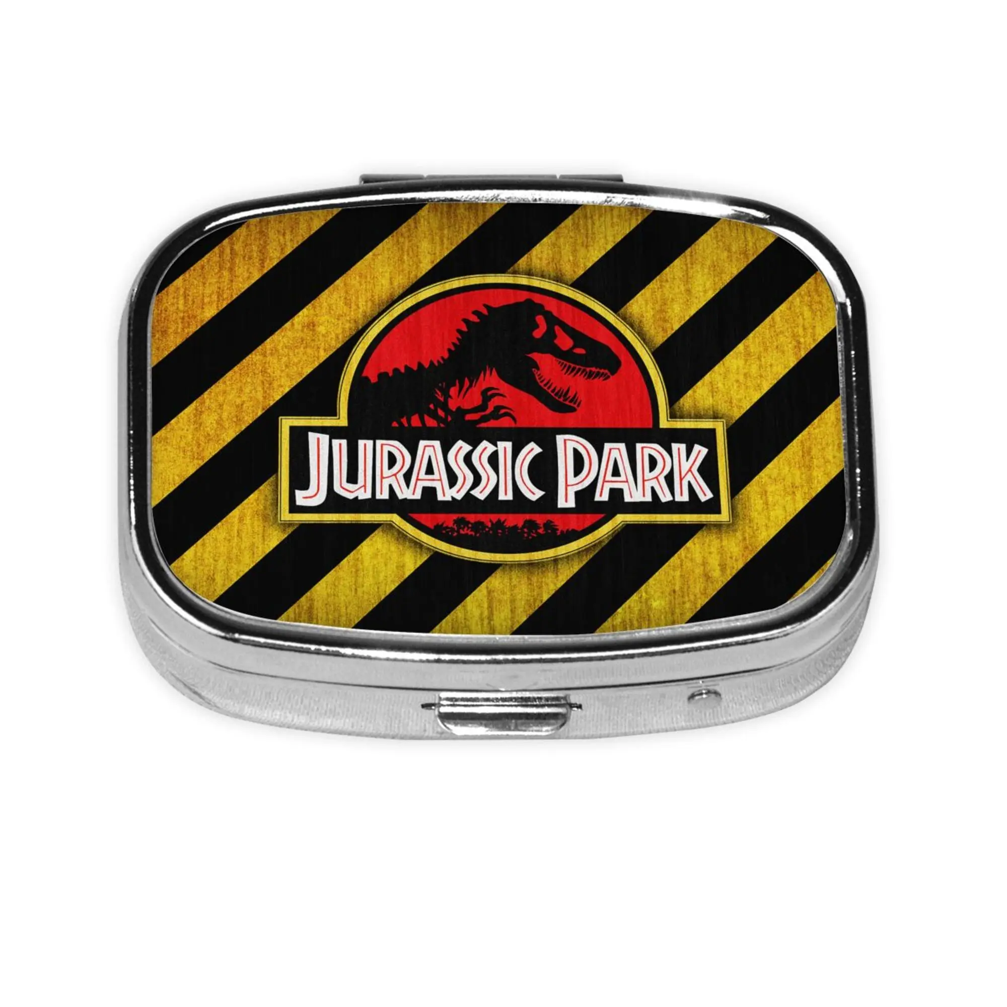 Jurassic Park Rectangular Metal Pill Case Travel Portable Compact Pill Box 2 Compartment Medicine Vitamin Tablet Storage