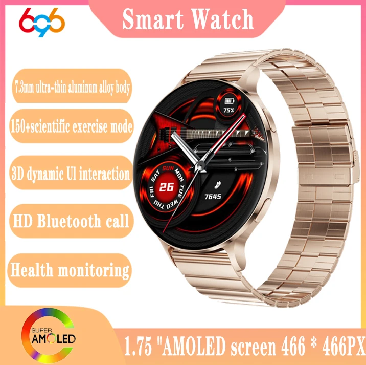 

Alarm Clock 1.75 Inch AMOLED Screen Smart Watches Women 3D Dynamic Dial Blue Tooth Call Smartwatch Heart Rate Sports Lady Music