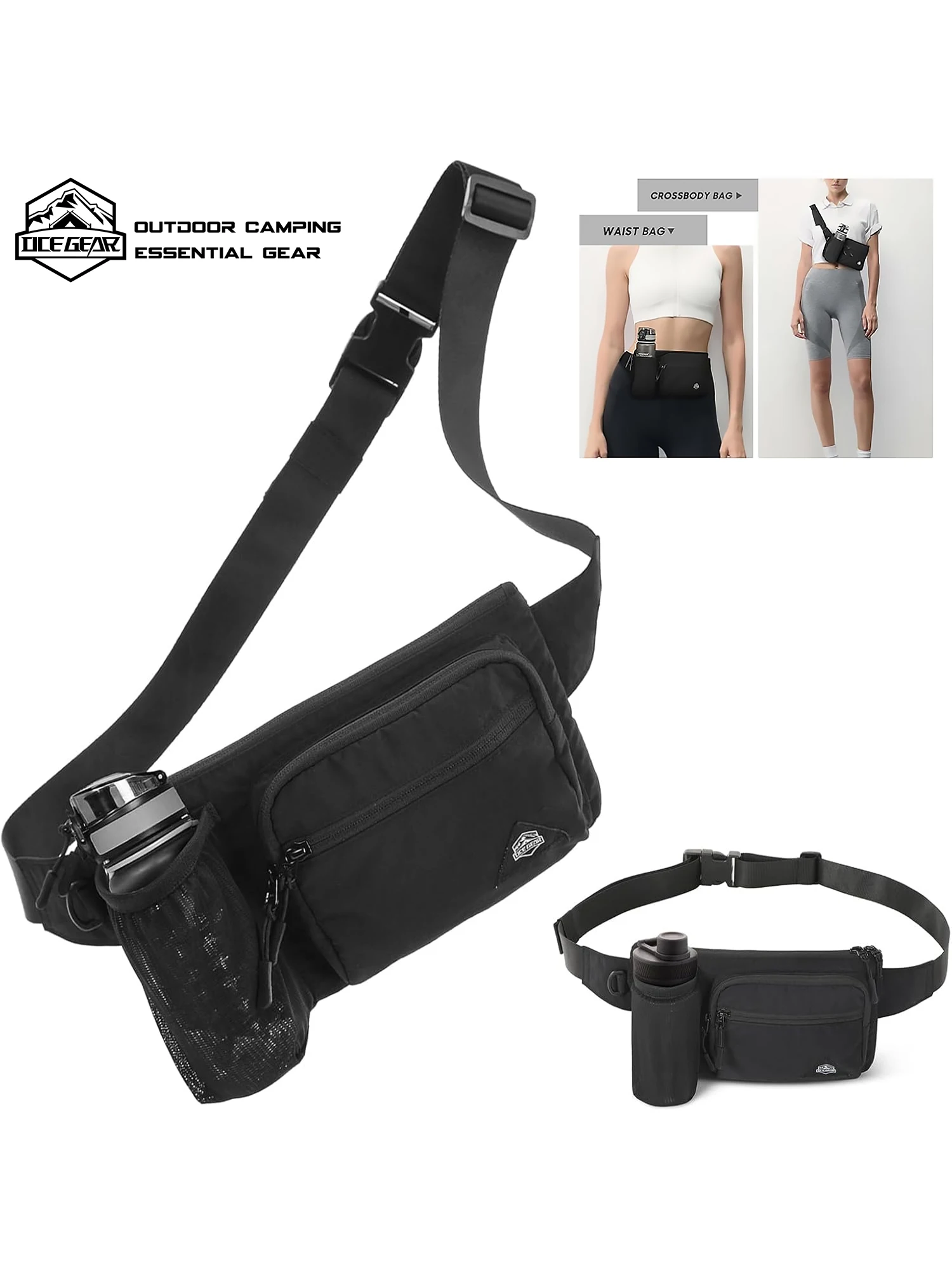 

Waterproof Waist Bag Crossbody Shoulder Bag with Water Bottle Holder Large Capacity Lightweight Multi Pocket Storage Travel Bag