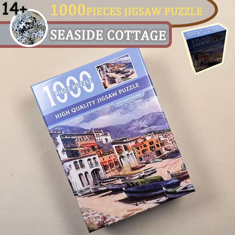 

1 коробка (1000 шт.) МИНИ-пазлы для взрослых — морской коттедж 38x26 см (15x10,2 дюйма), лучшие рождественские подарки, праздничные подарки