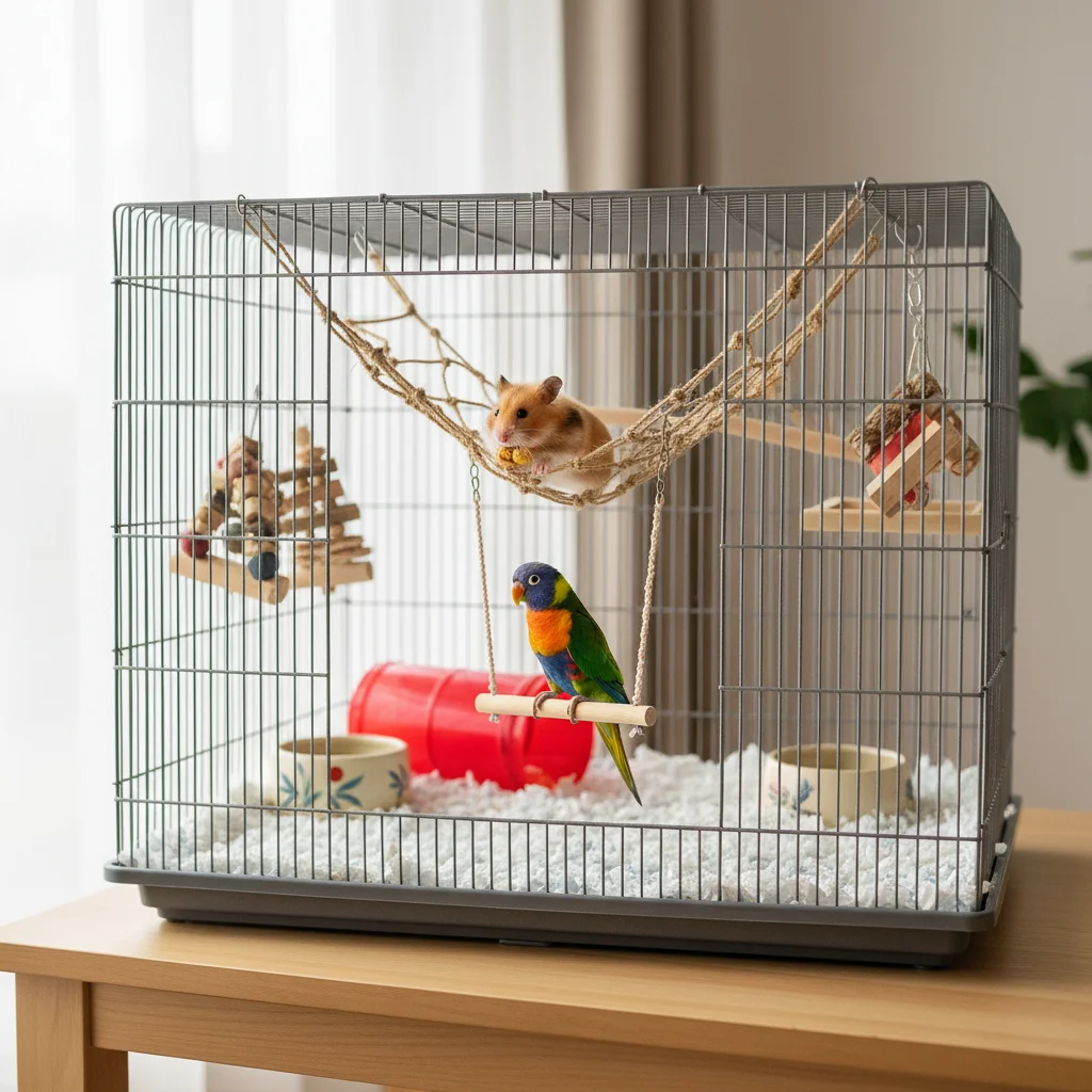 Hanfseil-Kletternetz für Haustier-Vögel und Hamster mit 4 Legierungshaken, rutschfest, langlebig, Käfigzubehör, kleines Haustierspielzeug, Hängemattenschaukel – Detail 2
