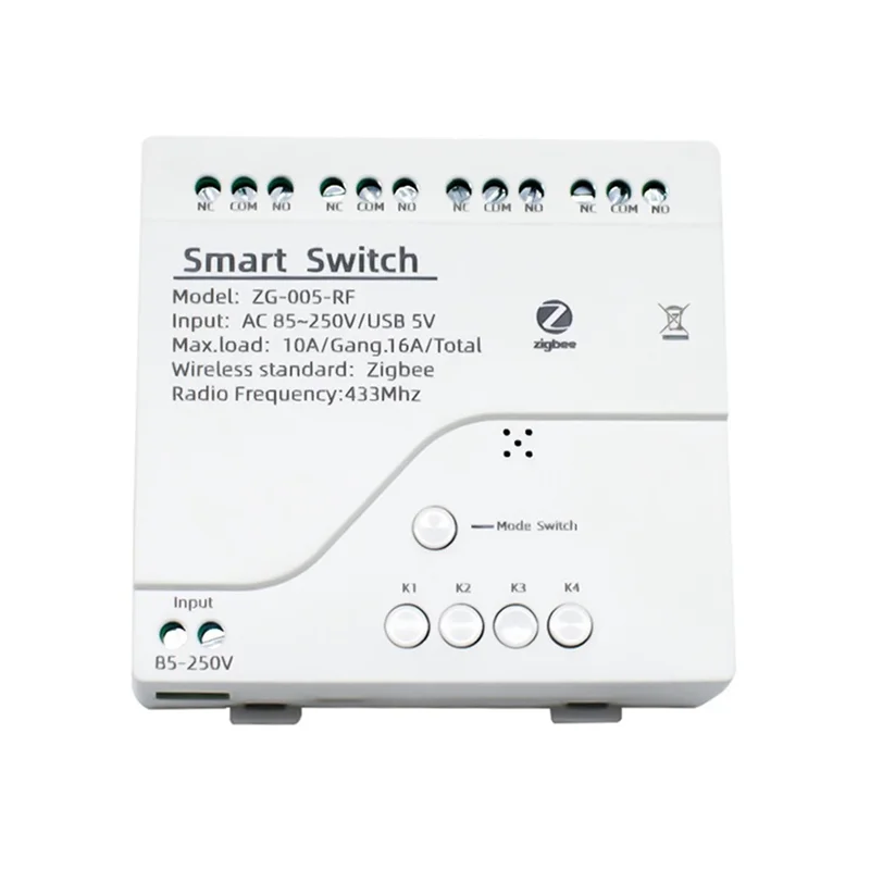 

2X 4CH Zigbee модуль умного выключателя света AC 85-250 В RF433 прием реле 10 А работает с Alexa Assistant, Tuya Smart Life