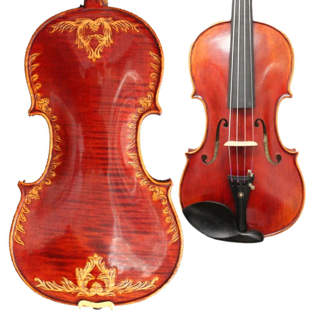 Hand Carved 4/4 Violin Advanced Antique Eureopean Wood Baroque Violino Master Stradi Nice Carved Flower Strings Instrument KIT