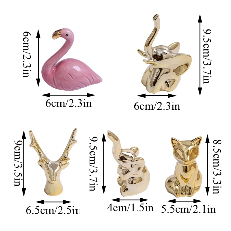 Cute White Fox Figurines Ceramic Cute Gold Elephant Elk Animal Ornaments Modern Statue Jewelry Rack Miniature Home Decoration