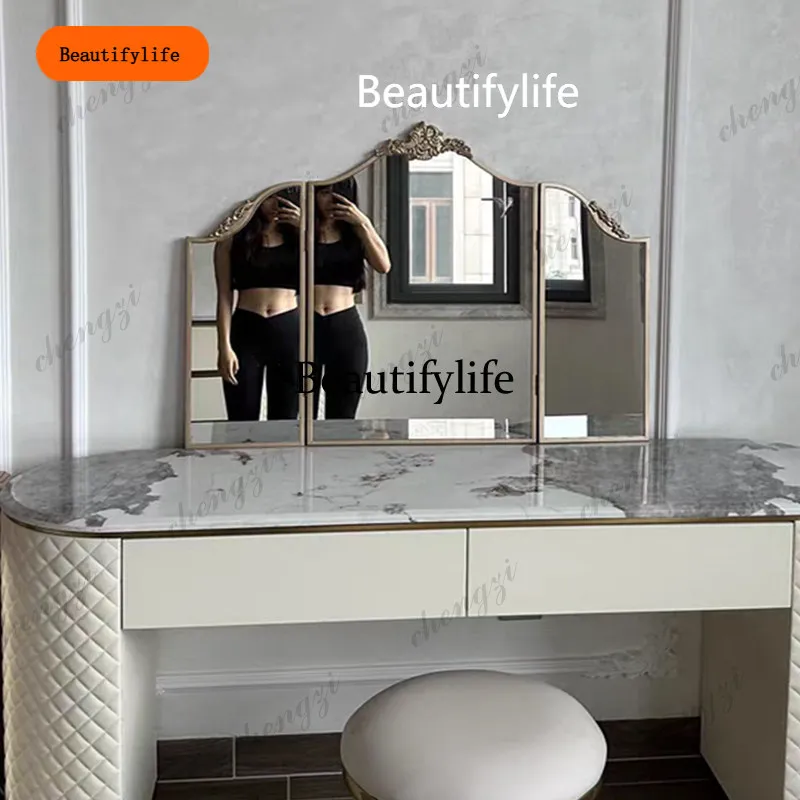 B456 French retro dressing table makeup mirror American folding tri-fold mirror European washing table wall hanging