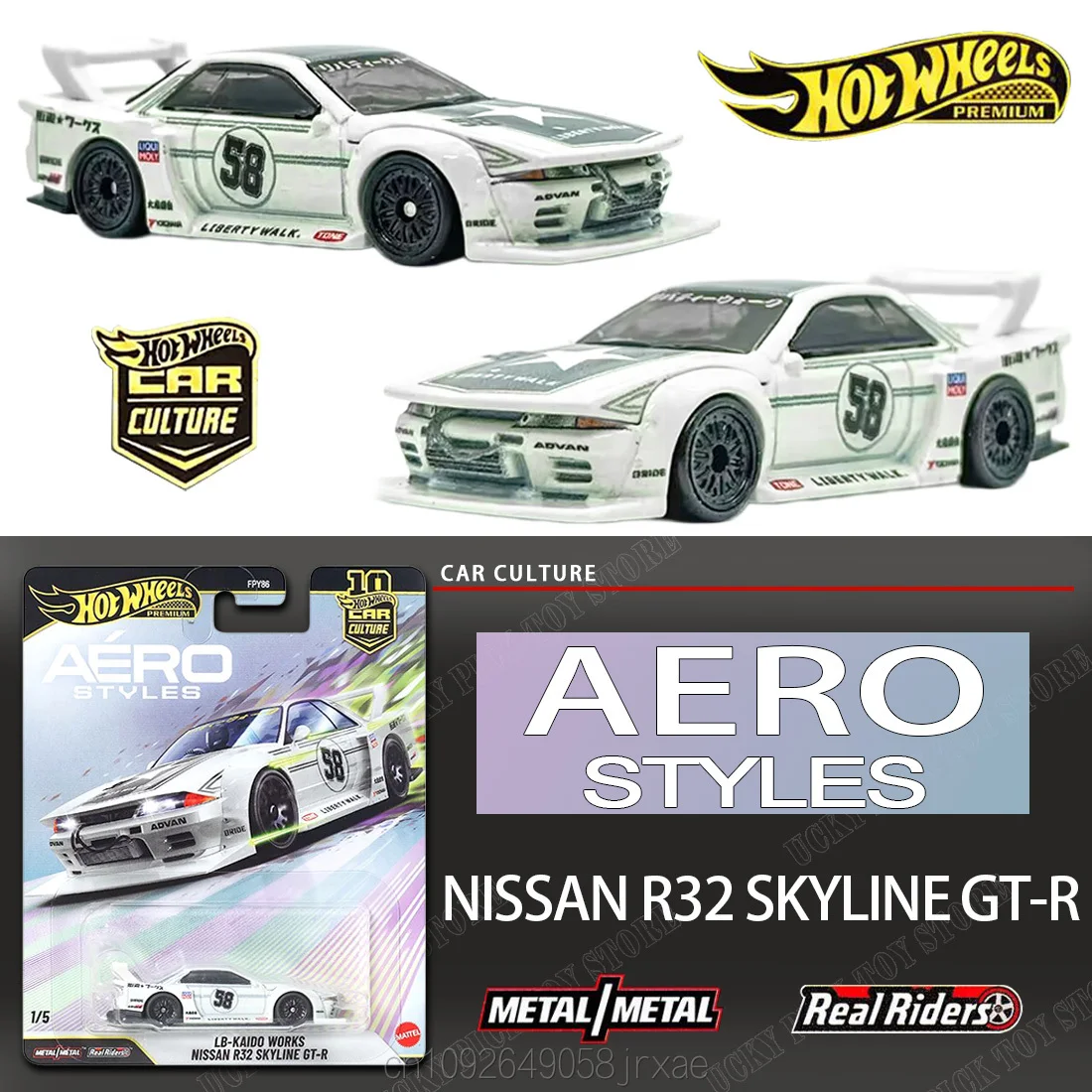 Colección de Modelos de Autos de Aleación Hot Wheels Premiums Serie FPY86 Aero Styles: Nissan Skyline GTR, Audi A4, Nissan S15, Lexus Rc, Chevy