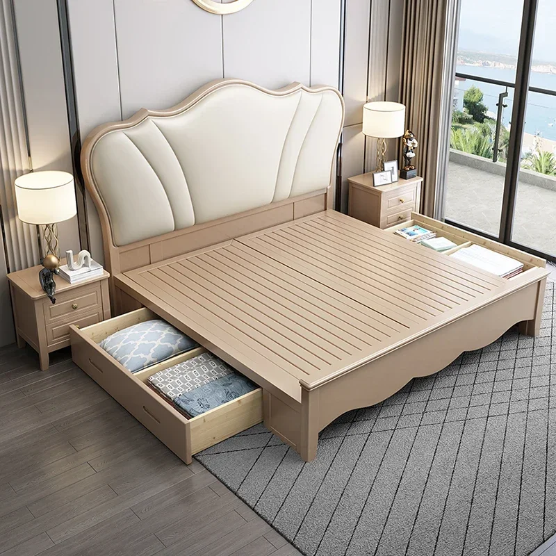 Sleeping Beige Double Bed Princess Designer Large Modern Headboard Double Bed Bases Full Designer Cama Solteiro Unique Furniture