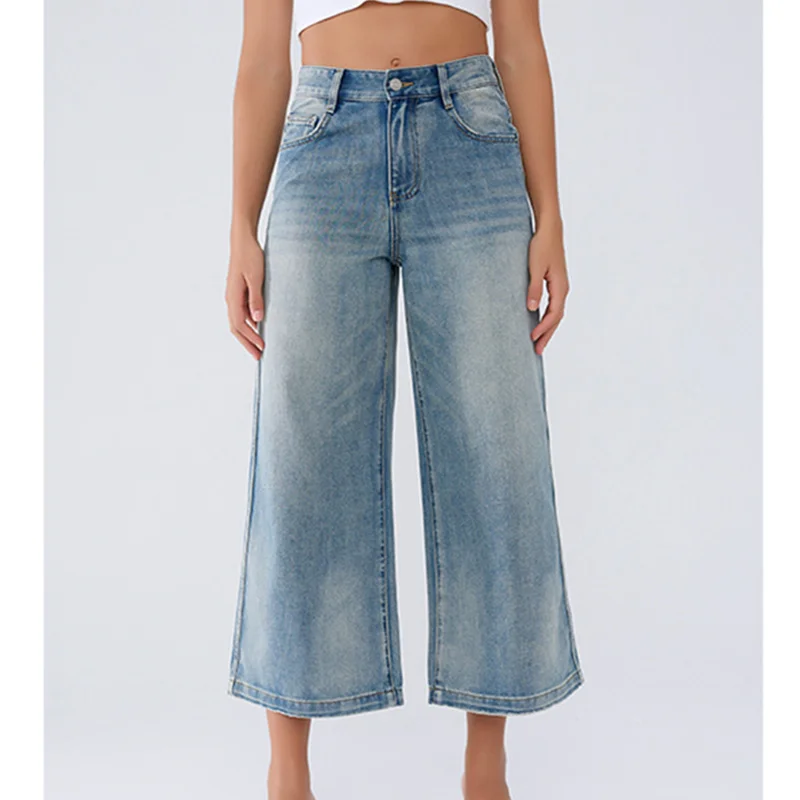 

Maxdutti 2026 Summer Cropped Jeans Women's Jeans Women's Wide Leg Denim Pants Fashion Minimalist Woman Clothes