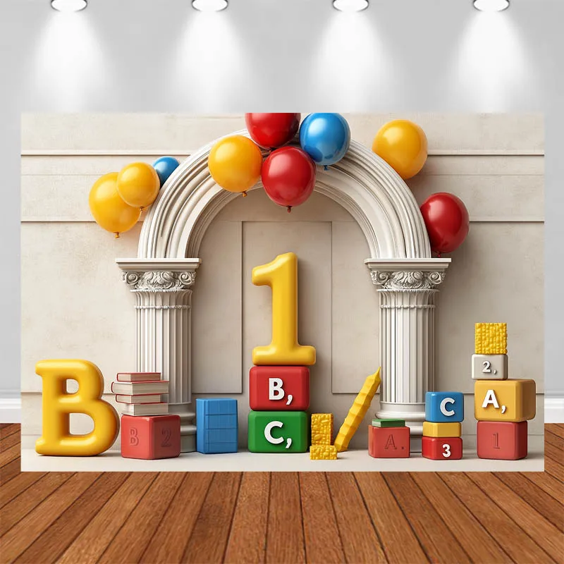 

LS 1st Birthday Photography Background Numbers 1 Balloons Letter Decorations Cake Smash Kids Portrait Photo Backdrop Studio