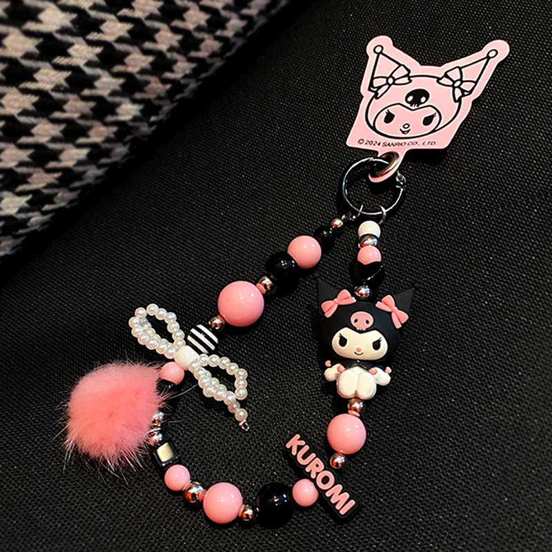 

Sanrio Kuromi Melody Phone Chain Bow Beaded Backpack Pendant Keychain Cute Mobile Case Accessories Mobile pendan Gifts t