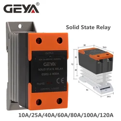 GEYA GSR2-1 Solid State Relay SSR Din Rail Single Phase With Heat Sink 10A-120A DC Control AC DC Control DC AC Control AC