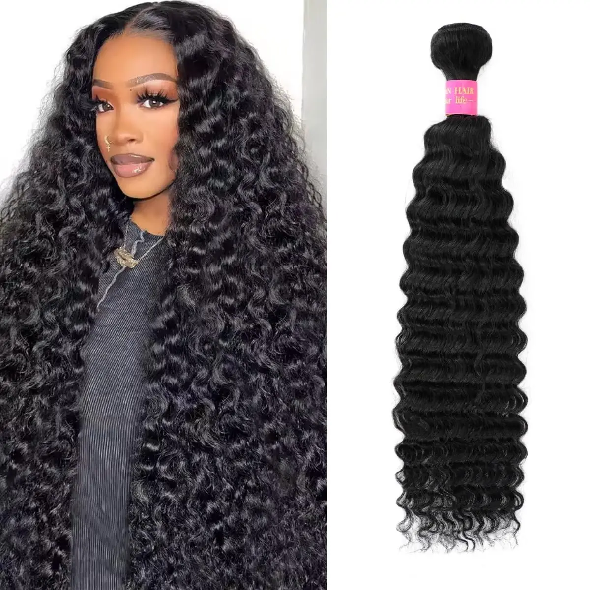 

Пучок человеческих волос с глубокими волнами, 16 дюймов, один пучок, 12А, обновление, бразильские девственные волосы, глубокие вьющиеся влажные волнистые пучки человеческих волос, плетение