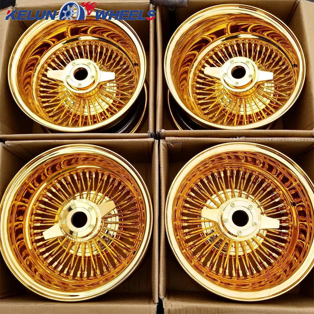 

Lowrider 14x7 Reverse 100 Chrome Rims 13 Inch Rims Gold Wire Wheels