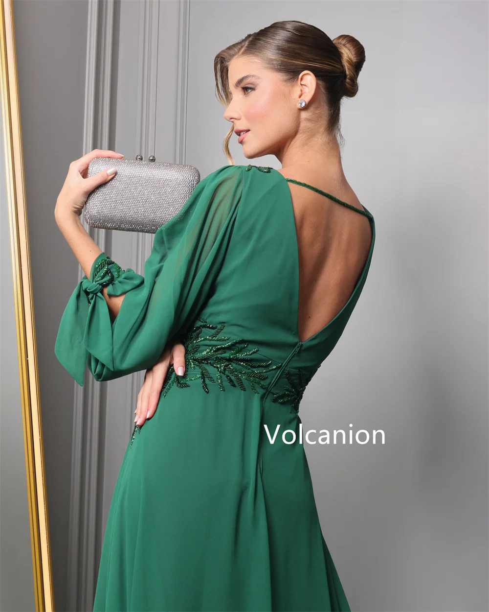 Customized Chiffo Bow Rhinestone A-line V-neck Long Dresses Bespoke Occasion Evening Exquisite Formal High Quality